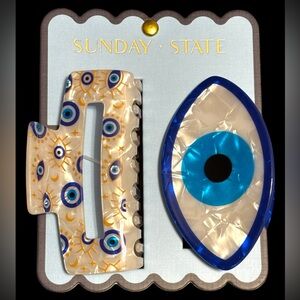 NWT•Sunday State Evil Eye Hair Clip Set of 2